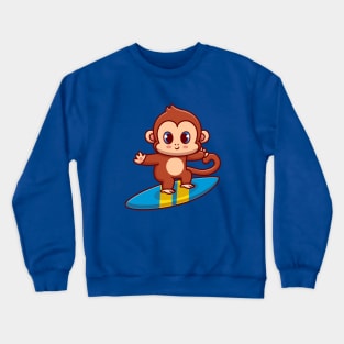 Cute Monkey Surfing Cartoon Crewneck Sweatshirt